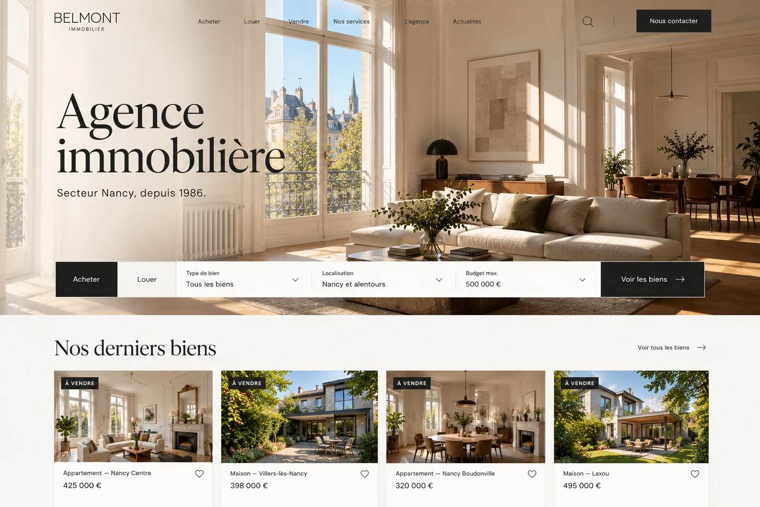 Design de site immobilier Belmont, version ordinateur