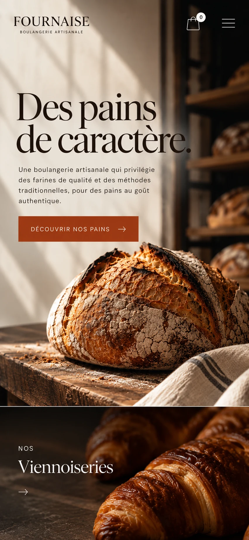 Design de site de boulangerie Fournaise sur téléphone